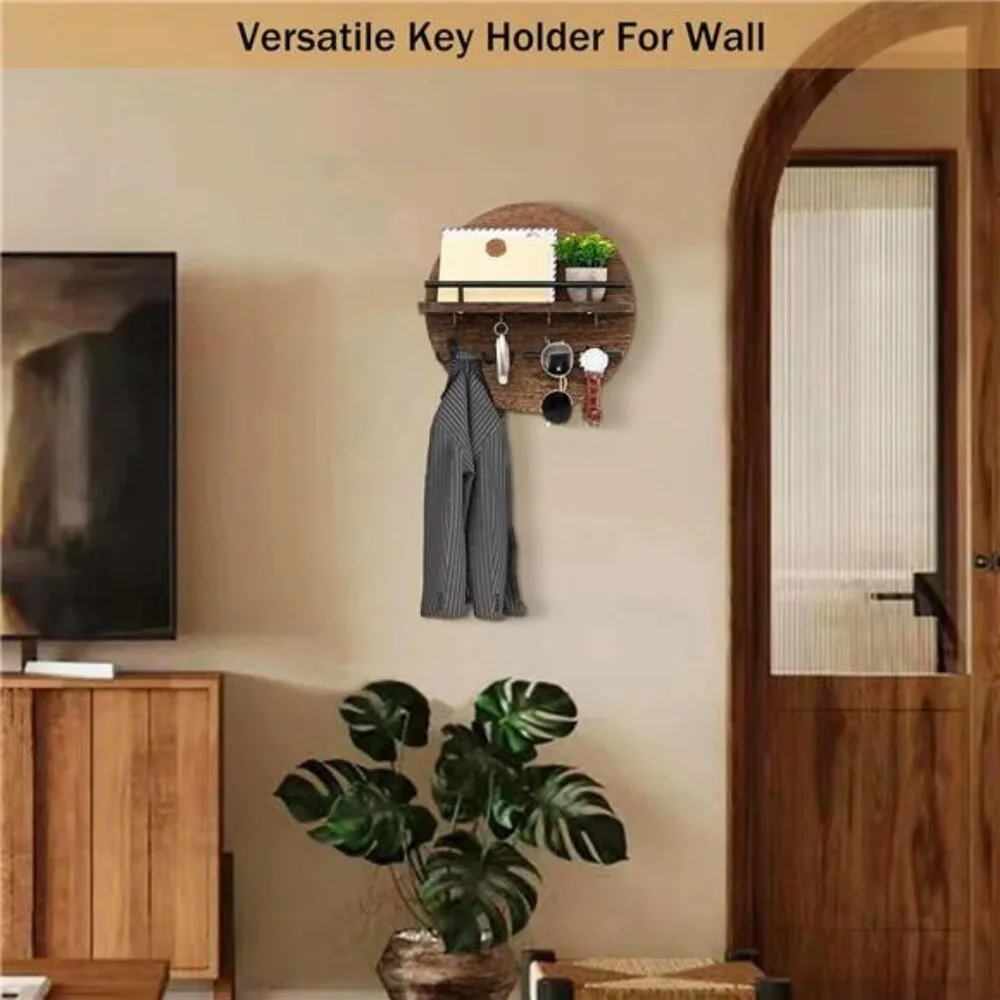 Key Holder for Wall Decorative with Shelf and Hooks, Unique Mail Organizer
